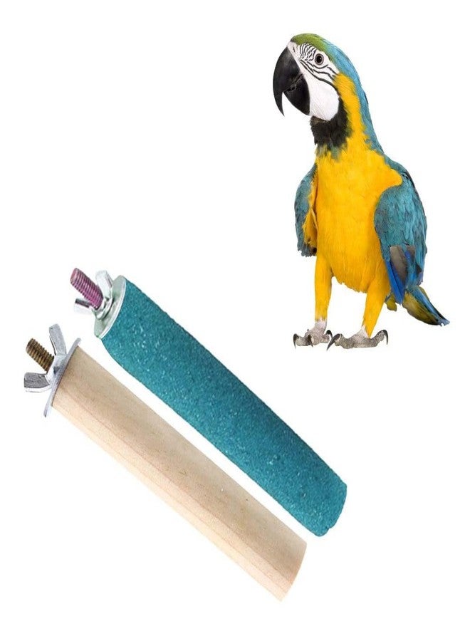 Sage Square Normal & Sand Perch Combo of 4 & 4 inches Natural Wood Rough Sand Perches Grinding Nail | Play Stand, Training, Cage Accessories | Birds, Finches, Parrot, Budgies, Cockatiels (Pack of 2)
